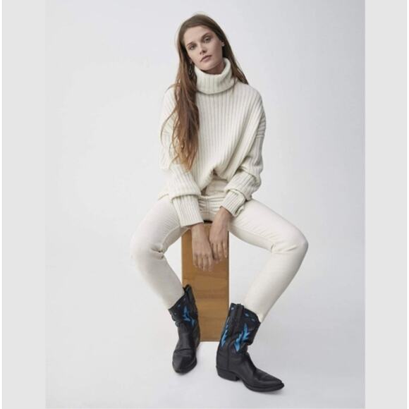 RE/DONE Corduroy High Rise Ankle Pants Winter White {AA53}